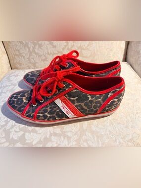 COACH Leopard-Print Sneakers with Red Trim